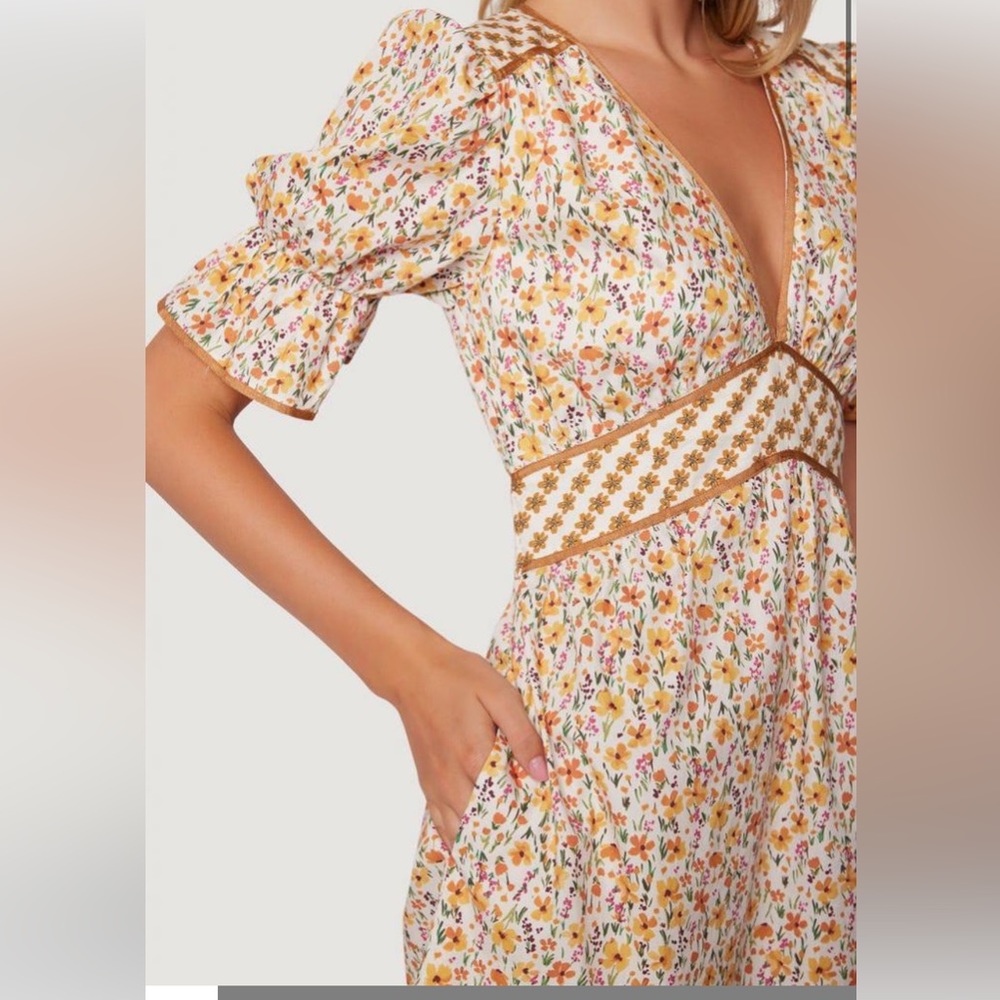 Lost + Wonder Fall Floral Midi Dress Ruffles Spring Sunrise